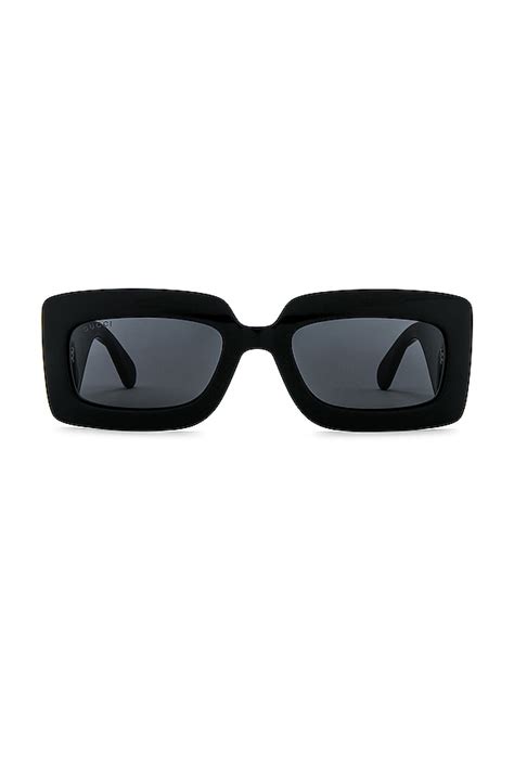 Gucci Matelasse Rectangular Sunglasses in Shiny Black & Grey